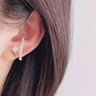 Star Rhinestone Faux Pearl Cuff Earring 1 Pair - Clip On Earring - Star & Faux Pearl - Gold - One Size