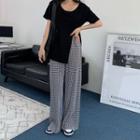 Houndstooth Bell Bottom Pants Black & White - One Size
