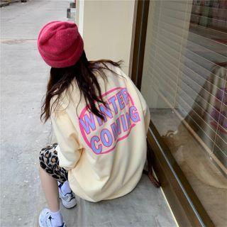 Lettering Pullover / Leopard Print Midi Straight-fit Skirt