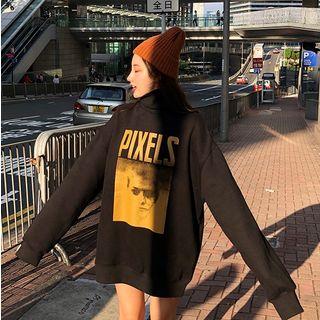 Turtleneck Print Sweatshirt Black - One Size