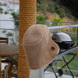 Buttoned Straw Bucket Hat