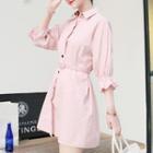 Elbow-sleeve Frilled Shirtdress