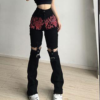High Waist Grommet Strap Detachable Pants