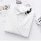 Cat Embroidery Shirt White - One Size