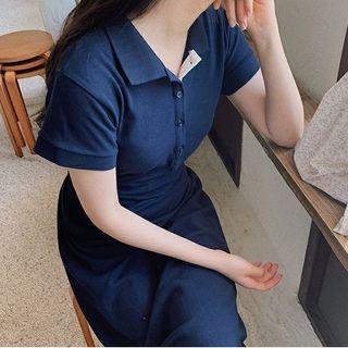 Short-sleeve Tie-waist Midi A-line Polo Dress