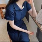 Short-sleeve Tie-waist Midi A-line Polo Dress