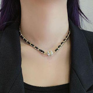 Rhinestone Chain Necklace Gold - One Size