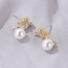 Knot Rhinestone Faux Pearl Dangle Earring 01 - 1 Pair - White - One Size