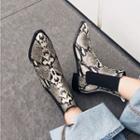 Snake Skin Print Block Heel Pointy Ankle Boots