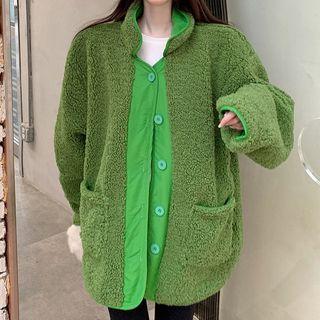 Reversible Fleece Button-up Jacket Avocado Green - One Size