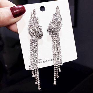 Rhinestone Wings Fringed Earring Silver - One Size
