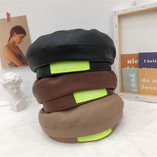 Applique Faux Leather Beret Hat