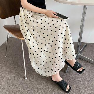 High-waist Heart Printed Skirt Almond - One Size