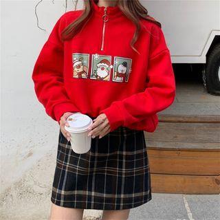 Santa Claus Print Half-zip Pullover