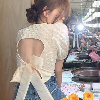 Bow Cutout-back Cropped Blouse