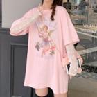 Printed Short-sleeve T-shirt / Lace Top / Set