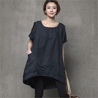 Dip-back Linen Blend Long Top