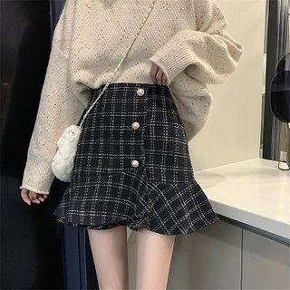 Plaid High-waist Slim-fit A-line Skirt
