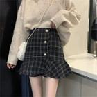 Plaid High-waist Slim-fit A-line Skirt