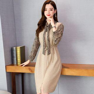 Set: Sleeveless A-line Dress + Leopard Shirt