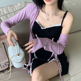 Spaghetti Strap Mini Dress / Hooded Light Jacket