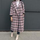 Plaid Midi Coat In Pink Pink - One Size