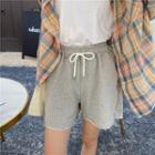 Plaid Long-sleeve Loose-fit Shirt / Plain Shorts