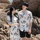 Couple Matching Floral Short-sleeve Shirt / Midi A-line Dress