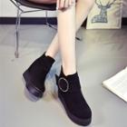 Round Buckle Hidden Wedge Ankle Boots