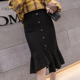 Ruffle Hem Knitted Pencil Skirt
