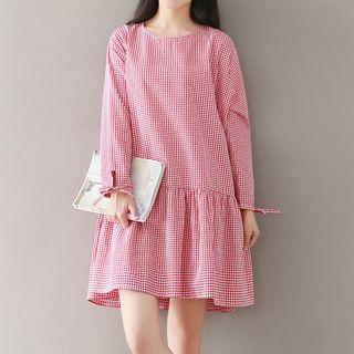 Gingham Long-sleeve Minidress