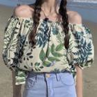 Puff-sleeve Print Blouse / Bucket Hat
