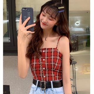 Plaid Small Suspender Sleeveless Cropped Tank Top Foreign Plaid - Xxxs