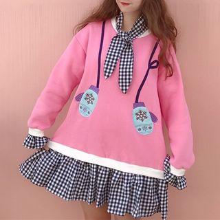 Mock Two-piece Plaid Panel Sweatshirt Pink - One Size