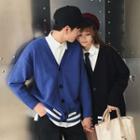 Couple Matching Contrast-trim Buttoned Cardigan