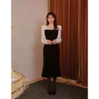 Contrast Puff-sleeve Long Mermaid Dress