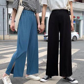 Plain Slit Wide Pants