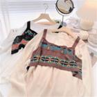 Long-sleeve Mock Two-piece Color Block Top