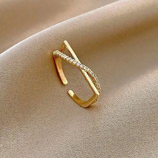 Cross Rhinestone Alloy Open Ring Gold - One Size