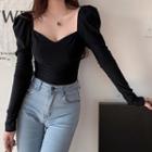 Square-neck Plain Top Black - One Size