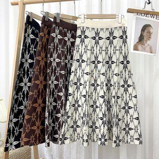 Patterned Knit Midi A-line Skirt