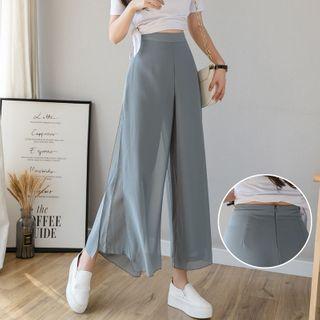 Plain High-waist Chiffon Culottes