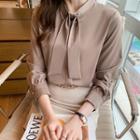 Long-sleeve Strap Knot Satin Shirt