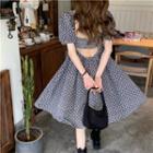 Floral Cutout-back Midi A-line Dress Blue - One Size