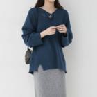 Button Detail V-neck Sweater