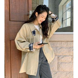 Raglan-sleeve Plaid-detail Field Coat