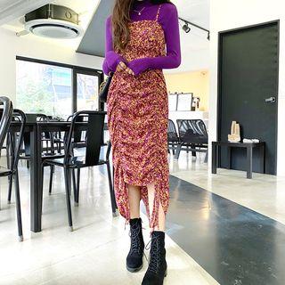 Shirred Floral Dip-back Pinafore Dress