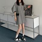 Puff-sleeve Striped Mini A-line Dress Black & White - One Size