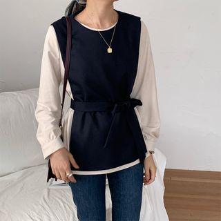 Set: Knit Top + Puff-sleeve Top