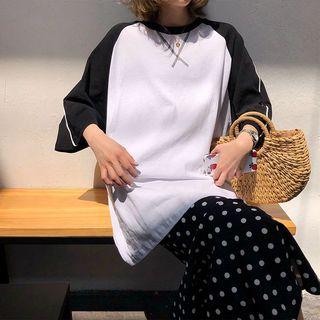 Color-block Elbow-sleeve T-shirt